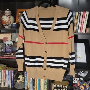 Brown, Red & White Striped Cardigan NWOT
